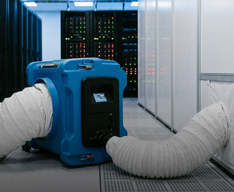 Negative air and HEPA filtration isolating construction particulate